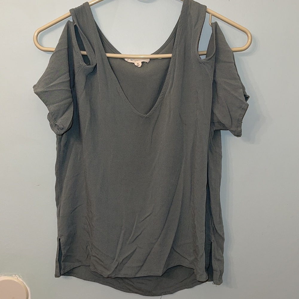 LA Hearts Green Cold Shoulder Blouse